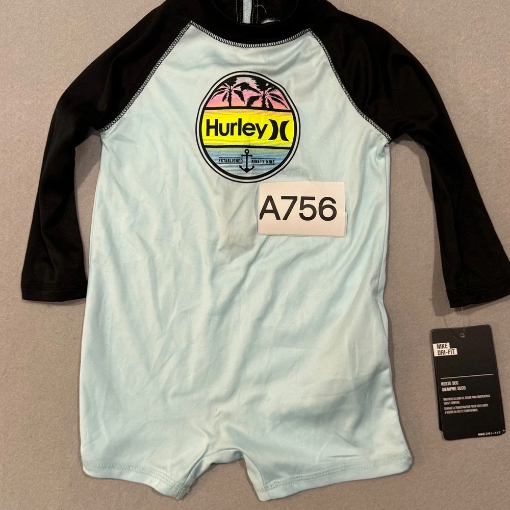 Hurley One-Piece Swimsuit Kids‎ 12M Topaz Mist Long Sleeve UPF 50+ Nike Dri-FIT